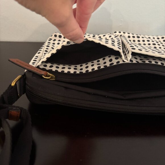 Fossil Bailey Black and White Polka Dot Nylon Canvas Crossbody Shoulder Bag - Picture 10 of 13